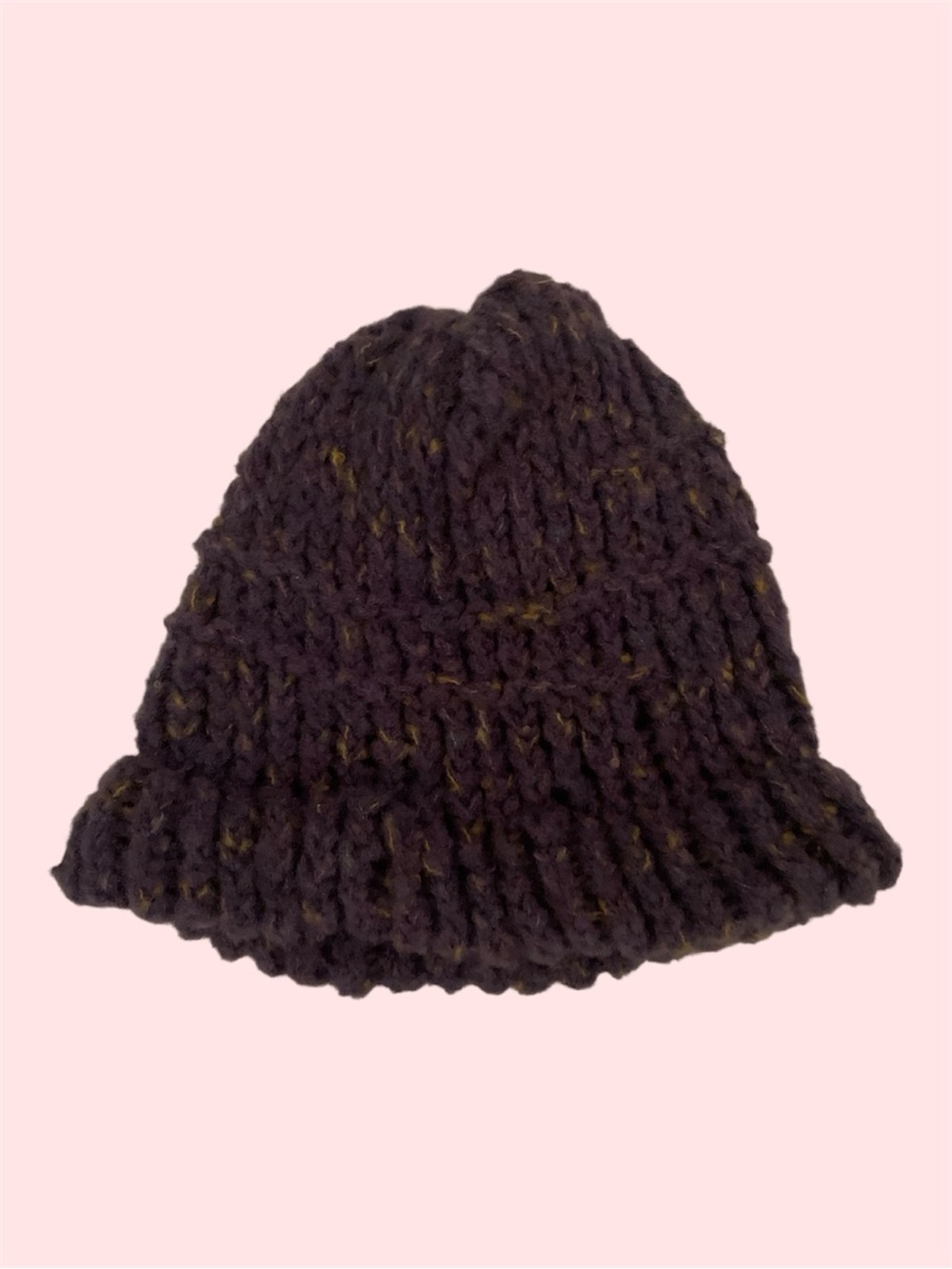 NWOT Handmade Chunky Knit Wool Blend Beanie Purple Gold Flecked Tweed Winter Hat